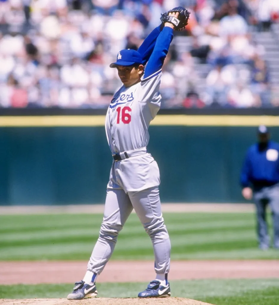 Pitcher-Hideo-Nomo-begins-his-tornado-windup-against-the-San-Francisco-Giants-May-2-1995