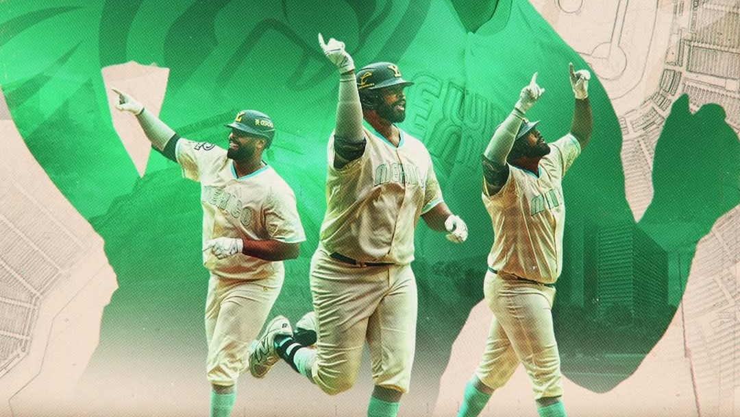 Art Charles celebrating a home run with Leones de Yucatán during his Liga Mexicana de Beisbol career