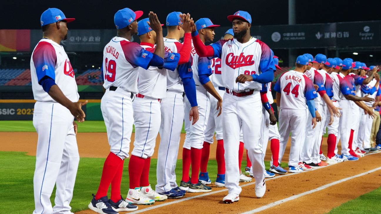 Cuba national baseball team celebrates during the World Baseball Classic