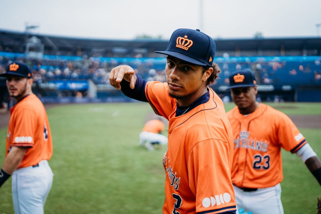 Delano Selassa with Team Kingdom of the Netherlands during a World Baseball Classic event