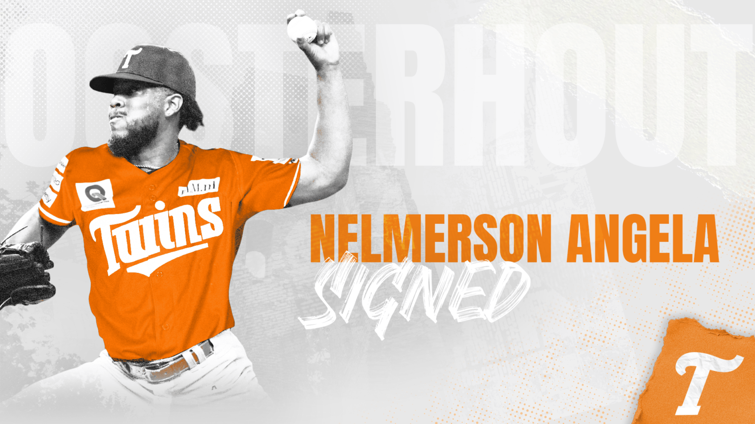 Nelmerson Angela in Oosterhout Twins uniform after signing for the 2025 Honkbal Hoofdklasse and Champions League campaign.