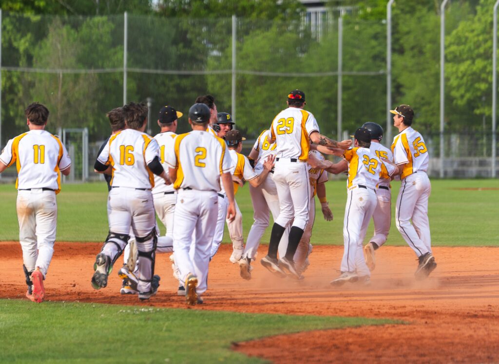 Haar Disciples players celebrate walk-off win against Regensburg in German Baseball League