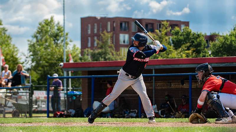 Baseball player at bat during a game in Oosterhout.