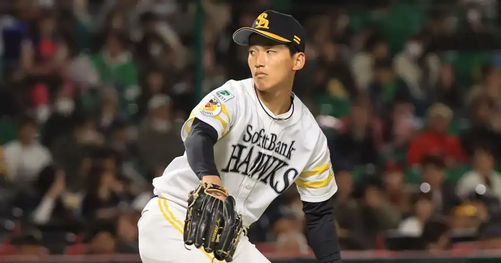 Yugo Maeda pitches for the Fukuoka SoftBank Hawks during the 2026 NPB season