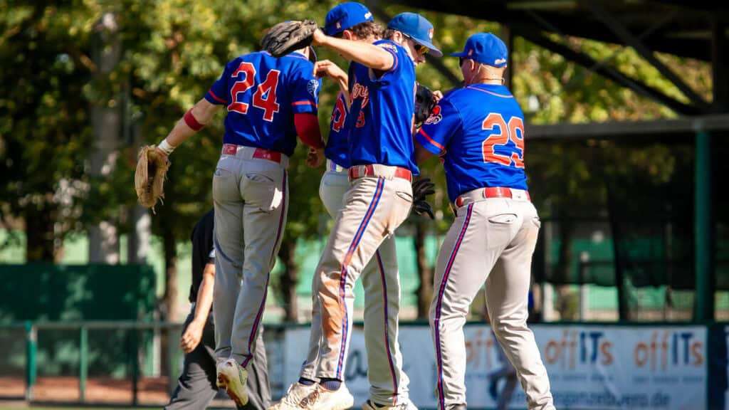 Deutsche Baseball Liga players celebrate together during the 2026 playoffs