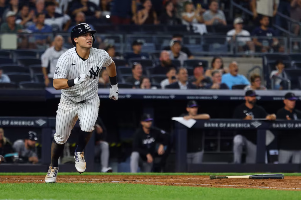 Anthony Volpe runs after hitting a grand slam in the Yankees' win over the Colorado Rockies