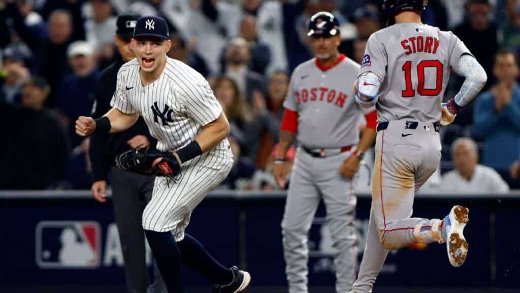 Ben Rice and Cam Schlittler of the New York Yankees during the 2026 season