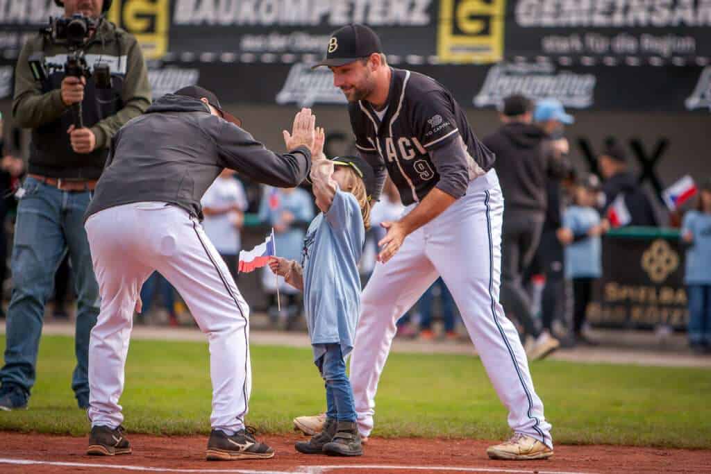 Draci Brno player in action during the Baseball European Champions Cup final