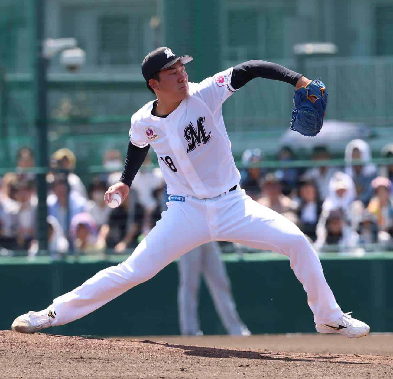 Genki Ishigaki pitching for the Chiba Lotte Marines during the 2026 season
