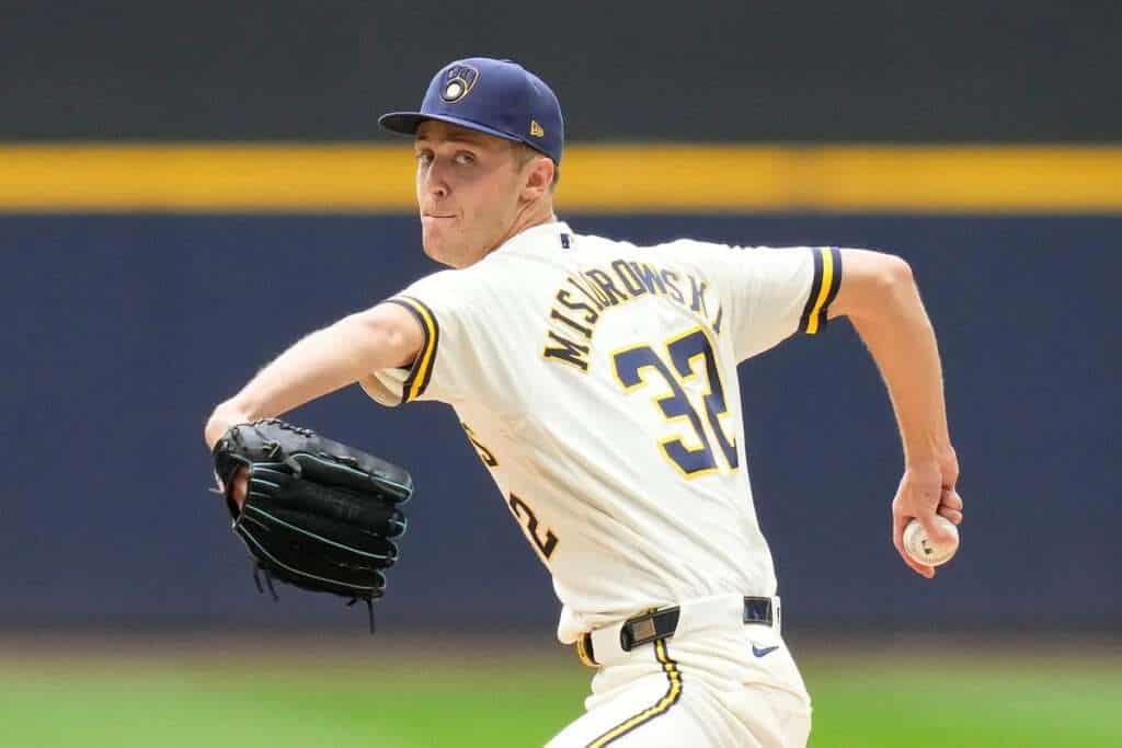 Jacob Misiorowski pitching for the Milwaukee Brewers during the 2026 MLB season