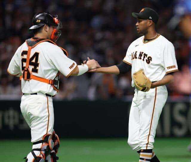 Raidel Martínez of the Yomiuri Giants after pitching during the 2026 NPB season