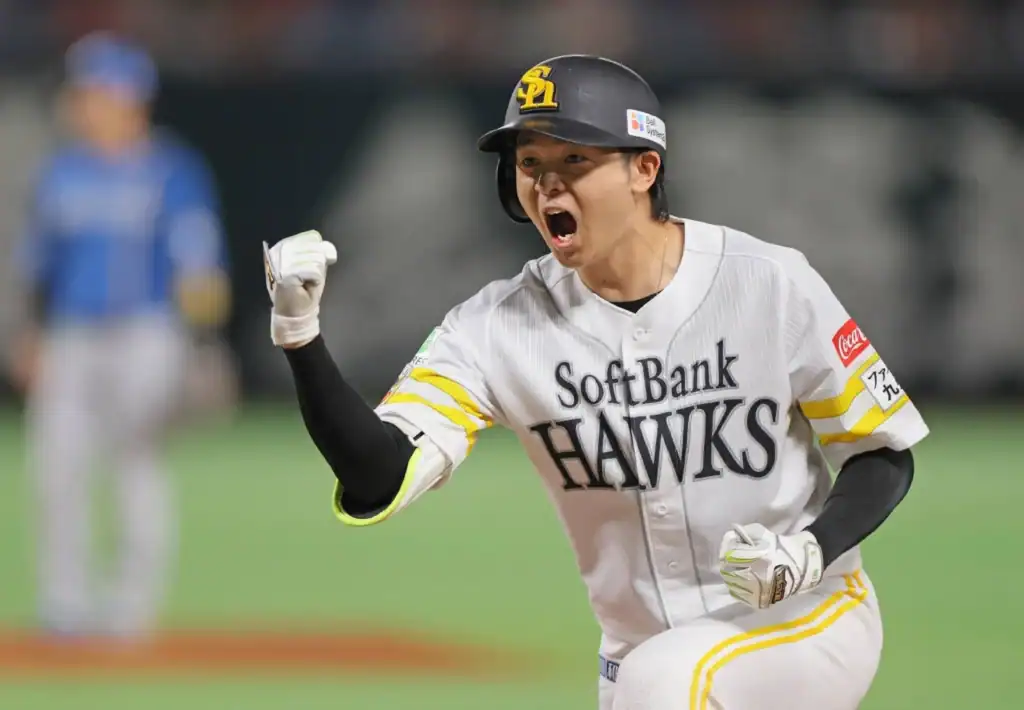 SoftBank Hawks player celebrates during the 2026 NPB playoff race