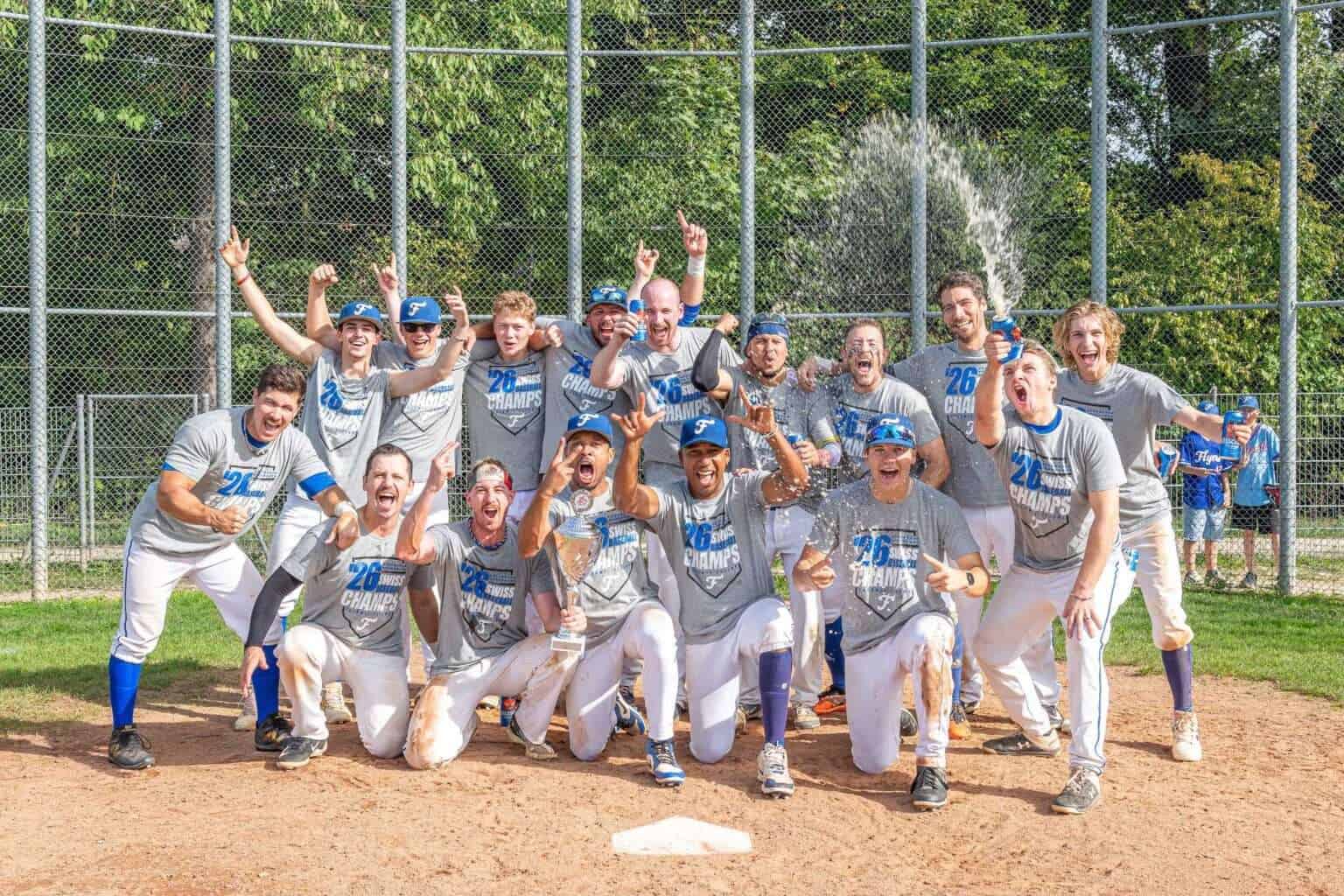 Therwil Flyers celebrate winning the 2026 Swiss Baseball Championship