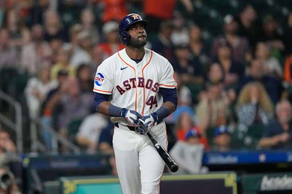 Houston Astros slugger Yordan Alvarez watches his 40th home run against the Kansas City Royals on September 17, 2026