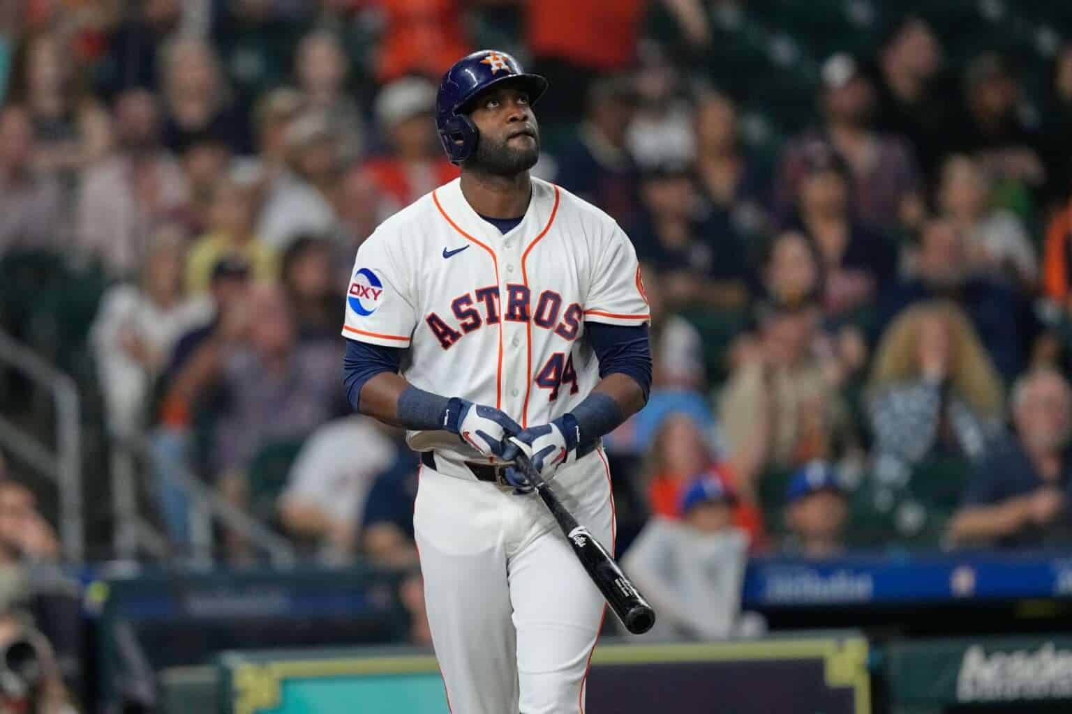 Houston Astros slugger Yordan Alvarez watches his 40th home run against the Kansas City Royals on September 17, 2026