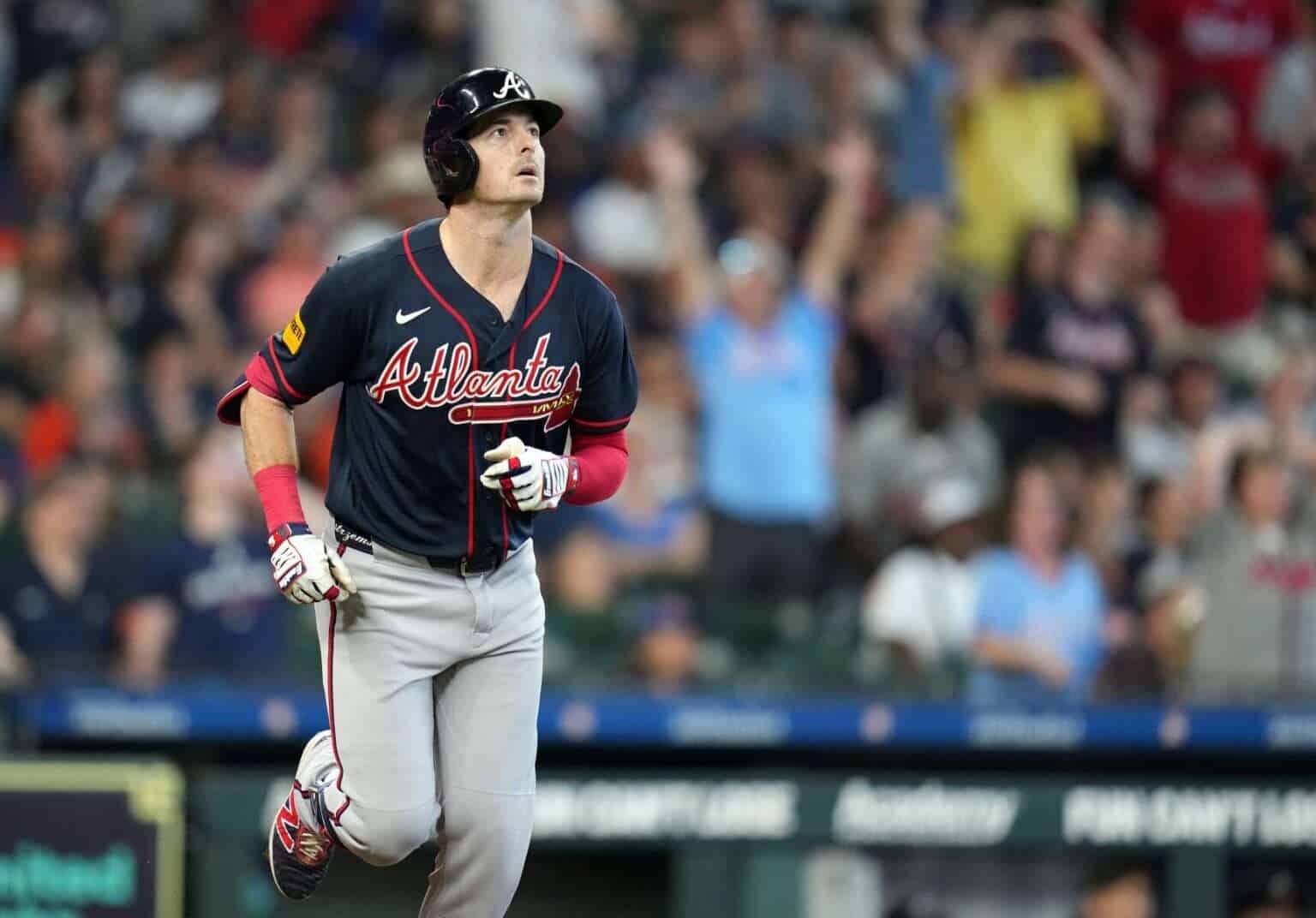Atlanta Braves outfielder Mike Yastrzemski reacts after hitting a three-run home run against the Houston Astros on September 20, 2026