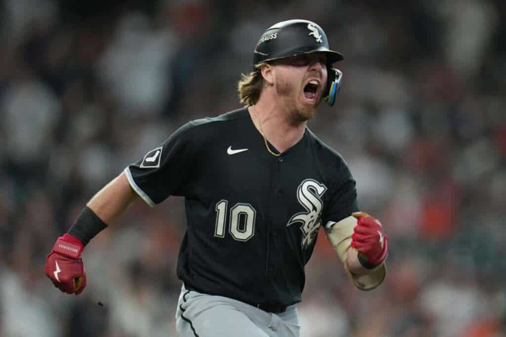 Chicago White Sox infielder Chase Meidroth rounds the bases after his three-run home run against the Houston Astros in AL Wild Card Game 2
