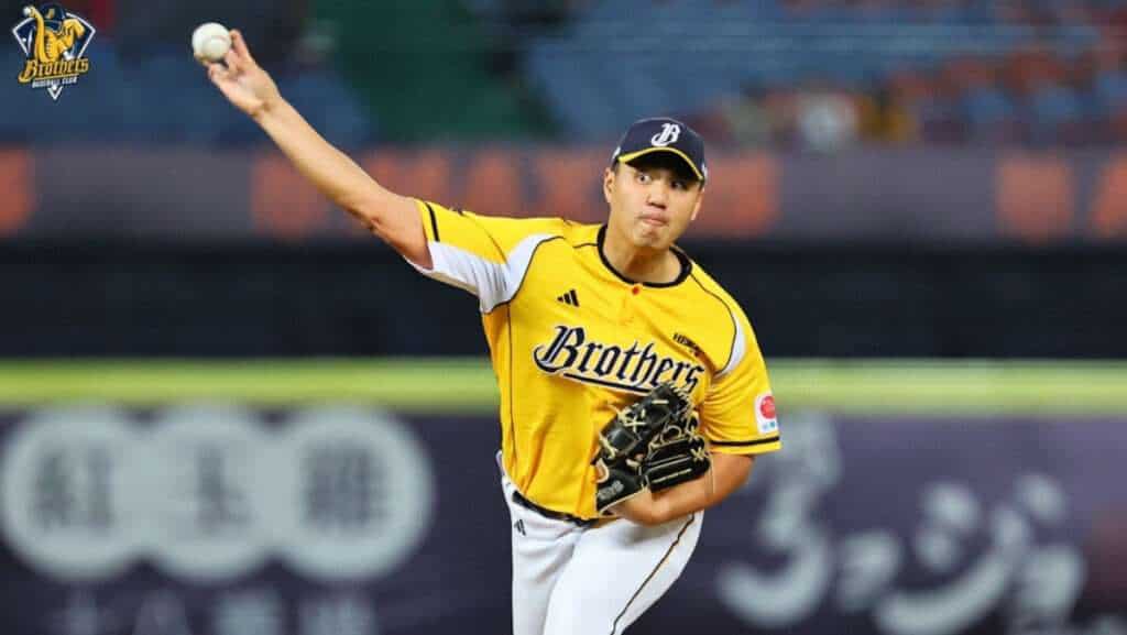 Cheng Hao-chun pitches for the CTBC Brothers during the 2026 CPBL season