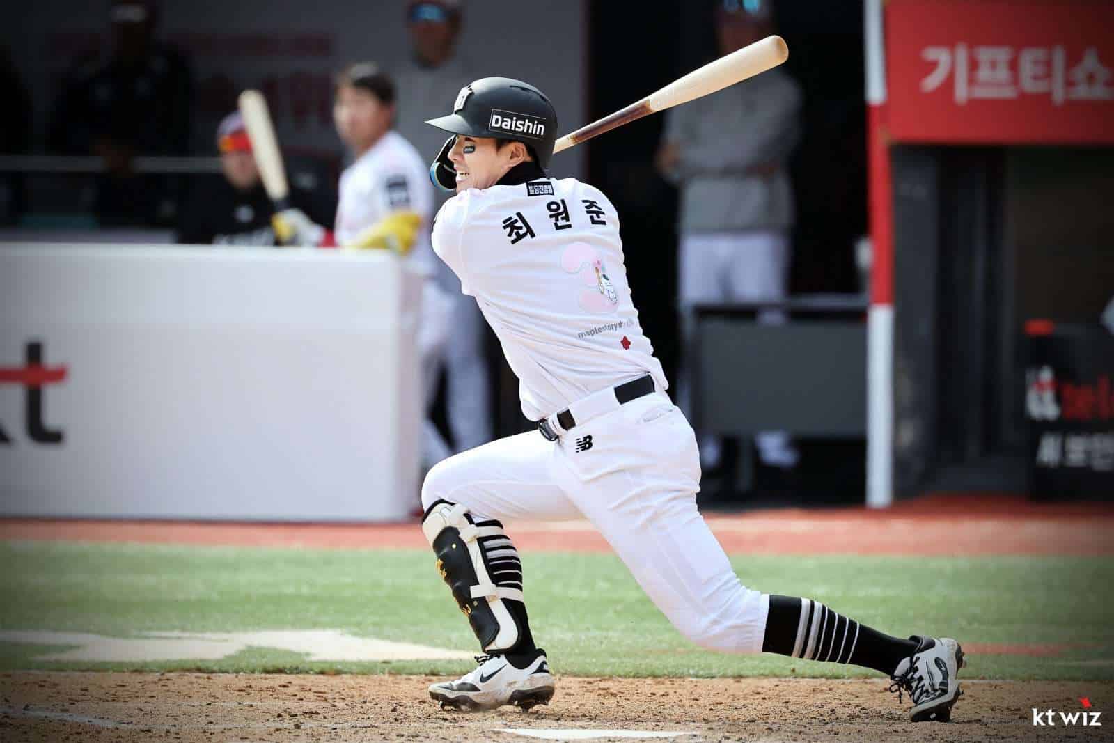 Choi Won-jun bats for the KT Wiz during the 2026 KBO League season