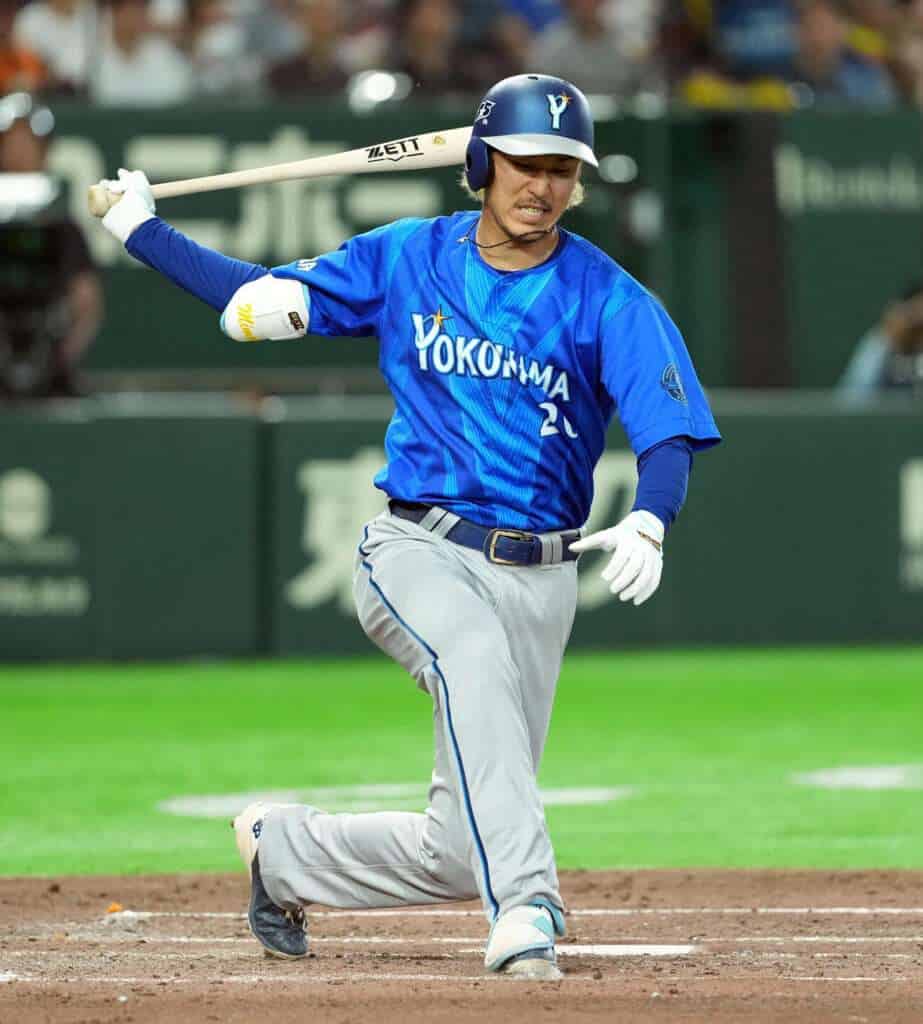 Daiki Mimori bats for the Yokohama DeNA BayStars during the 2026 NPB season