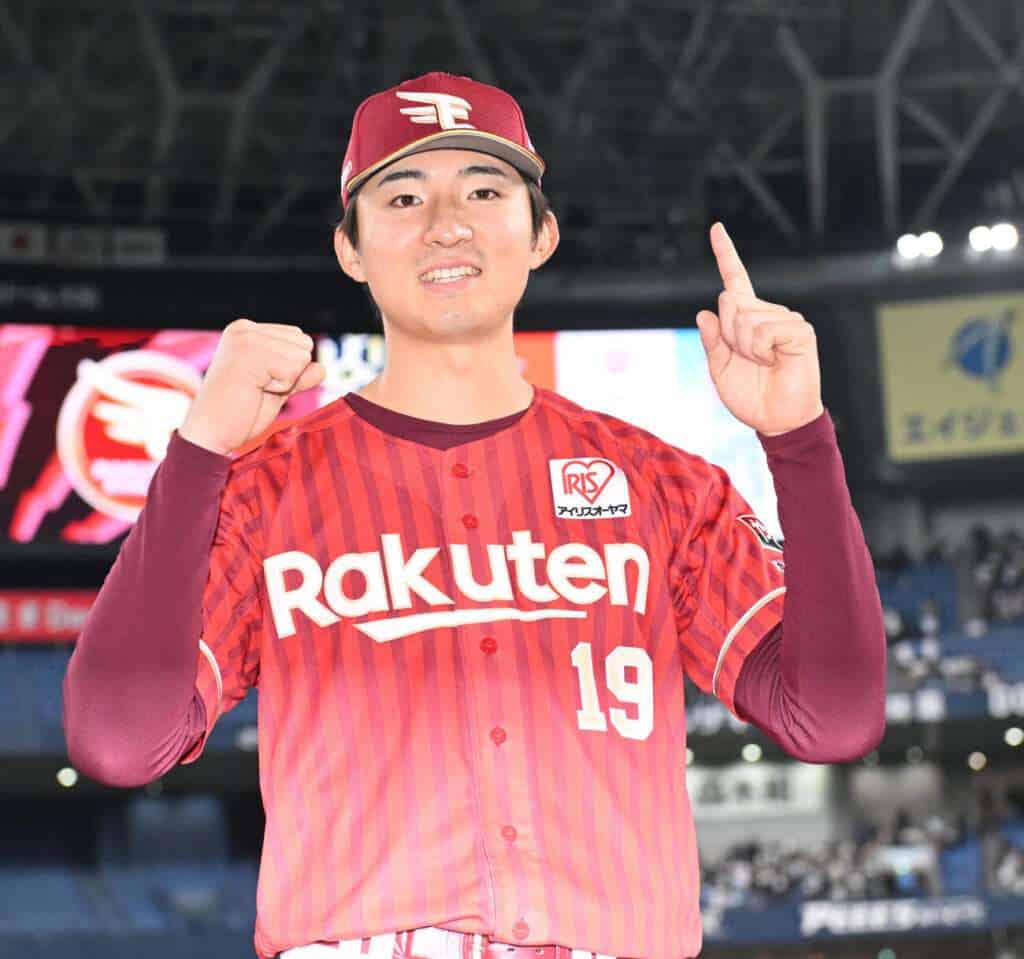 Kosei Shoji pitching for the Tohoku Rakuten Golden Eagles in 2026