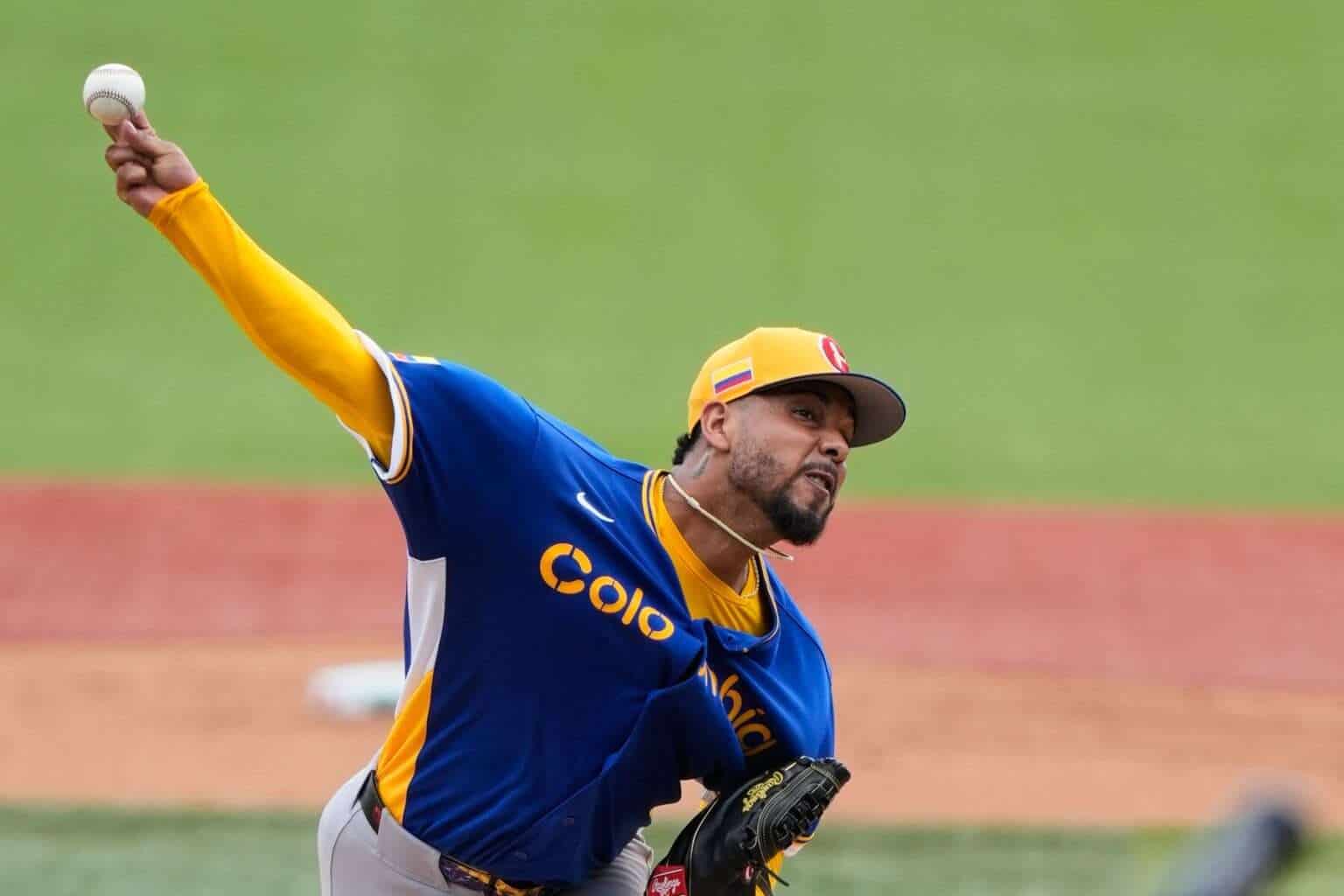 Luis Patiño pitching for Colombia at the 2026 World Baseball Classic