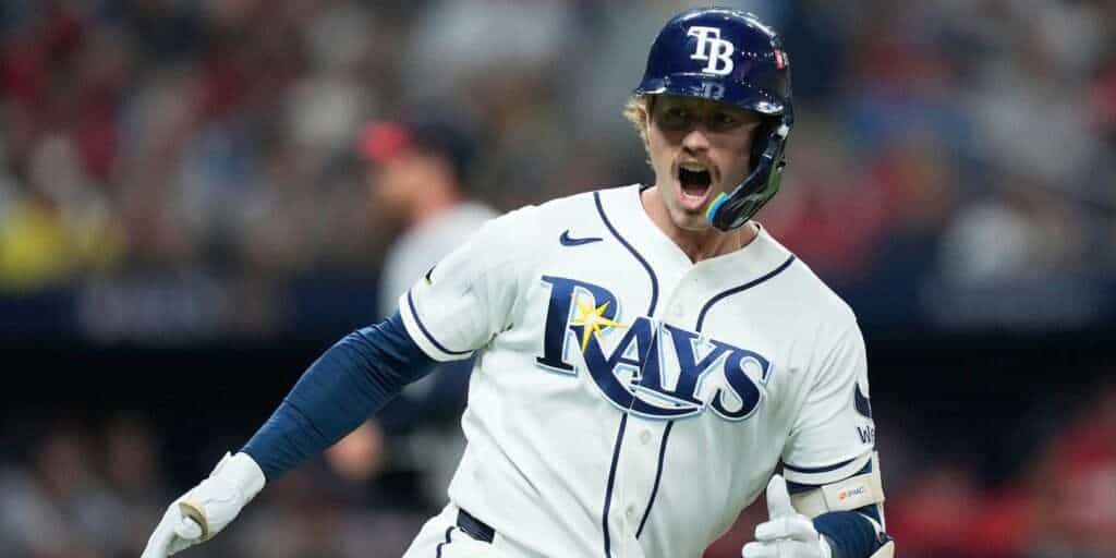 A Tampa Bay Rays player celebrates during the 2026 American League Championship Series